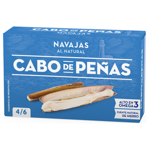Alcampo CABO DE PEÑAS Navajas al natural en formato lata de 4/6 uds 60 g