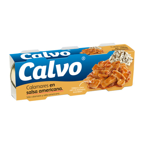 Alcampo CALVO Calamares en salsa americana en trozos pack de 3 latas de 48 g