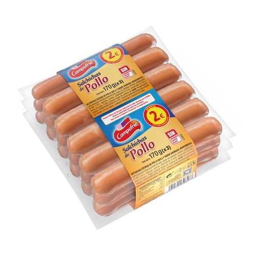 Alcampo CAMPOFRIO Salchichas cocidas de pollo con sabor ahumado 3 x 170 g