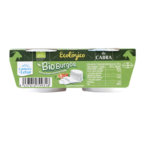 Alcampo CANTERO DE LETUR Queso blanco de leche de cabra ecológico EL CANTERO DE LETUR BIO BURGOS tarrina 2 uds. x 100 g