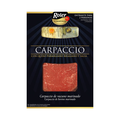 Alcampo Carpaccio de vacuno marinado con queso parmigiano reggiano y salsa ROLER Summumm 80 g