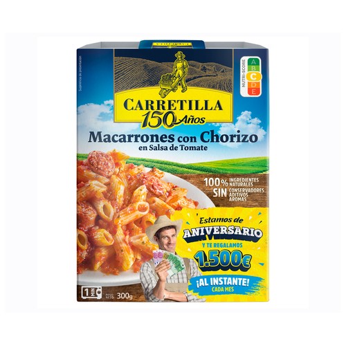 Alcampo CARRETILLA Macarrones con chorizo en salsa de tomate 300 g