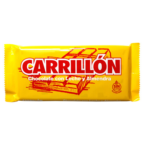 Alcampo CARRILLÓN Chocolate con leche y almendras elaborado sin gluten tableta de 100 g