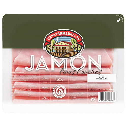 Alcampo CASA TARRADELLAS Jamón cocido de categoria extra cortado en finas lonchas 150 g