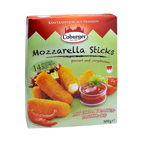 Alcampo CASA WESTFALIA Sticks de mozzarella precocida rebozados con salsa de tomate y pimiento rojo CASA WESTFALIA 300 g