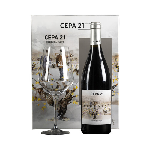 Alcampo CEPA 21 Estuche Con 1 Botella De Vino Tinto Con D.O. Ribera Del Duero + Copa