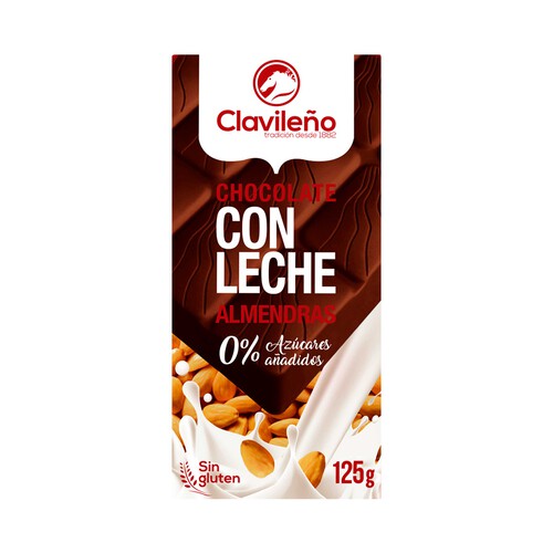 Alcampo CLAVILEÑO Chocolate con leche y almendras sin azúcares añadidos 125 g