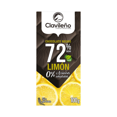 Alcampo CLAVILEÑO Chocolate negro y limón 72% con Estevia 100 g