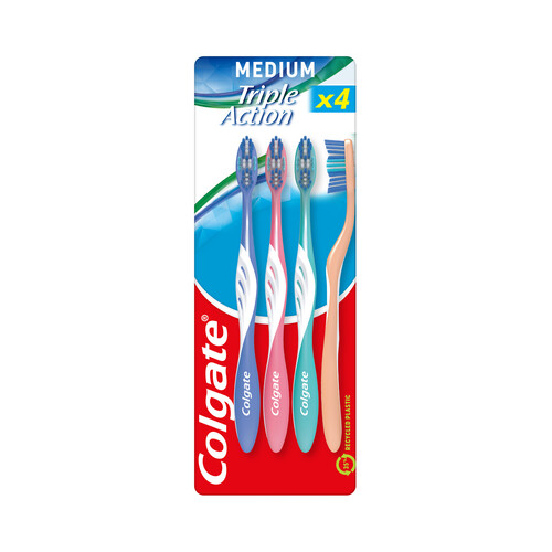 Alcampo COLGATE Cepillo de dientes medio que ayuda a eliminar manchas y bacterias bucales COLGATE Triple action 4 uds