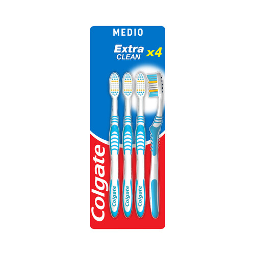 Alcampo COLGATE Cepillo de dientes medio que ayuda a eliminar las bacterias bucales COLGATE Extra clean 4 uds