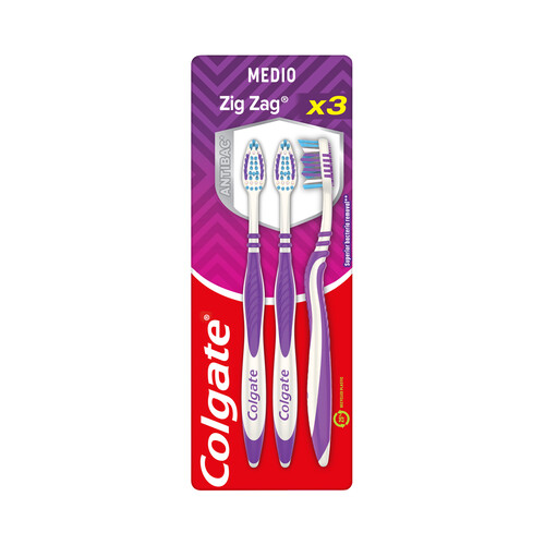Alcampo COLGATE Cepillo de dientes suave con filamentos cruzados y cuello flexible COLGATE Zig zag 3 uds