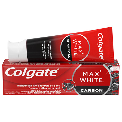 Alcampo COLGATE Max white carbon Pasta de dientes con acción blanqueante 75 ml