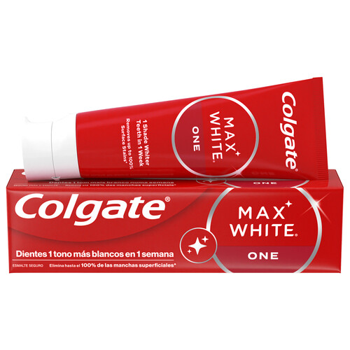 Alcampo COLGATE Max white one Pasta de dientes con flúor acción blanqueante y sabor a menta 75 ml