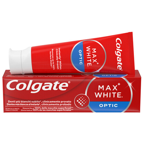 Alcampo COLGATE Max white optic Pasta de dientes con flúor y acción blanqueante instantánea 75 ml