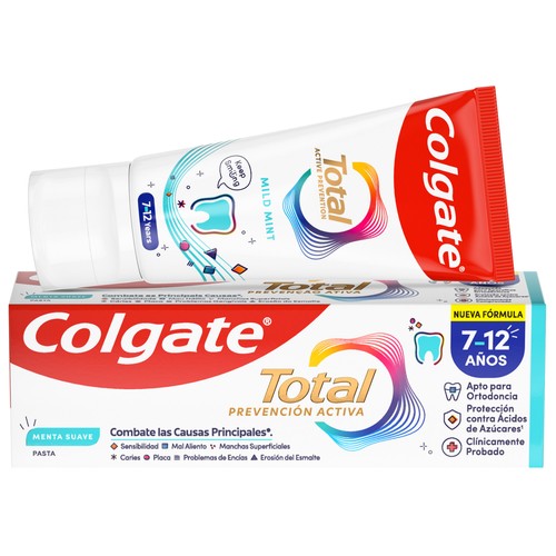 Alcampo COLGATE Total prevención activa Pasta de dientes para niños de 7 a 12 años con sabor a menta suave 50 ml
