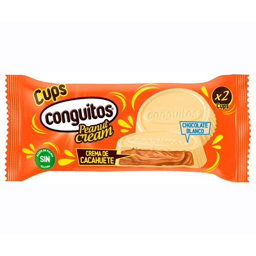 Alcampo CONGUITOS Cups de crema de cacahuete con chocolate blanco 2 uds x 34 g