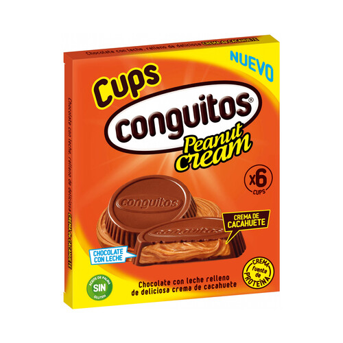 Alcampo CONGUITOS Snack chocolate con leche relleno de crema de cacahuete Cups 6 uds. 102 g