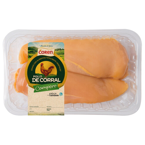 Alcampo COREN Pechuga de pollo de corral (campero) sin hueso y sin piel Bandeja