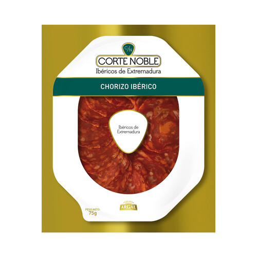 Alcampo CORTE NOBLE Chorizo ibérico de Extremadura cortado en lonchas CORTE NOBLE de Argal 75 g
