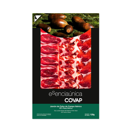 Alcampo COVAP Jamón de cebo de campo ibérico (50% raza iberica) cortado en finas lonchas COVAP Esenciaúnica 120 g