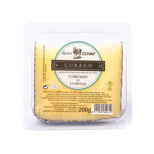 Alcampo COVAP Queso de leche pasteurizada de oveja curado cortado en cuñitoas COVAP 200 g