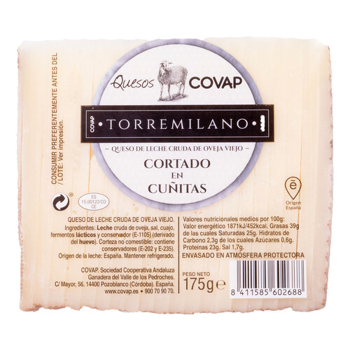 Alcampo COVAP Queso de oveja torremilano curado cortado en cuñitas 175 g