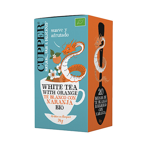 Alcampo CUPPER Infusión te blanco con naranja ecológica 20 uds. 34 g