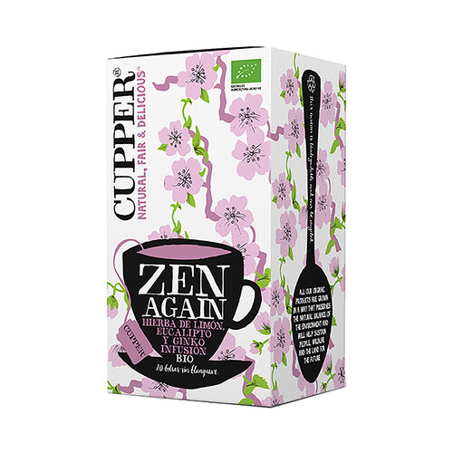 Alcampo CUPPER Zen again Infusión de hierba de limón eucalipto y ginko de origen ecológico 20 uds 35g