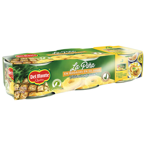 Alcampo DEL MONTE Piña en rodajas en su jugo 3 x200 g