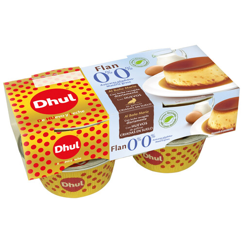 Alcampo DHUL Flan de huevo al baño Maria con 0% materia grasa y sin azúcares añadidos DHUL 4 x 100 g