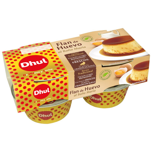 Alcampo DHUL Flan de huevo receta tradicional elaborado al baño maria con leche recogida diariamente DHUL 4 x 110 g