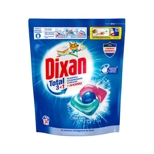 Alcampo DIXAN Trio Caps Detergente para ropa en cápsulas (Limpieza luminosidad y frescor) 34 uds