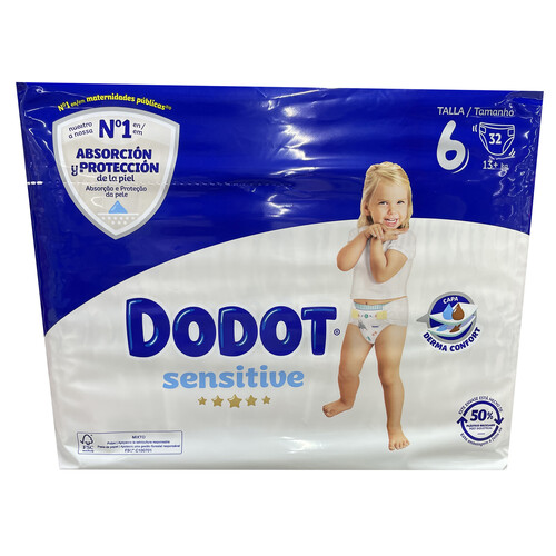 Alcampo DODOT Sensitive Pañales para bebé de la talla 6 (+13 kg) 32 uds