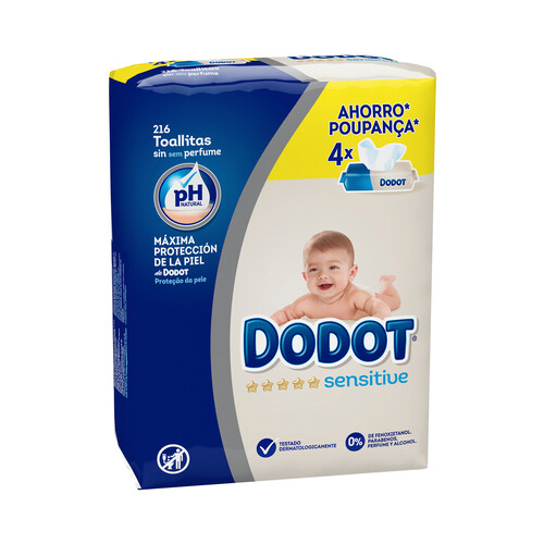 Alcampo DODOT Toallitas húmedas para bebé sin perfume DODOT Sensitive 4 x 54 uds