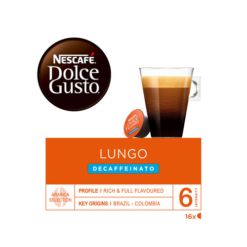 Alcampo DOLCE GUSTO Café en cápsulas descafeinado lungo I6 16 uds