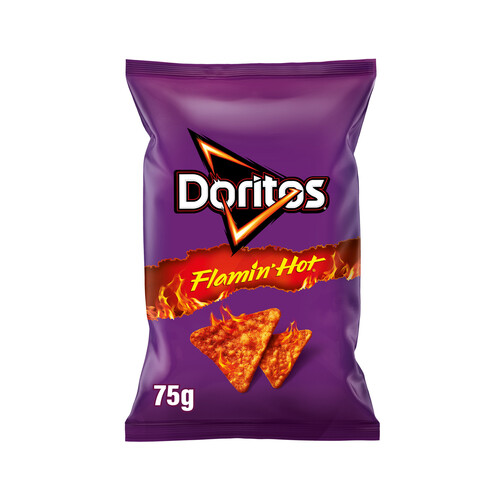 Alcampo DORITOS Flamin hot Nachos de maiz sabor a queso picantes 75 g