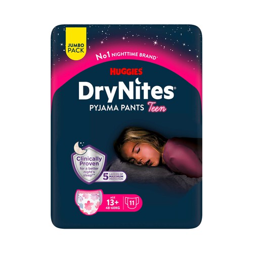 Alcampo DRYNITES Pañales de noche (braguitas absorbentes) talla 13 + años para niñas de 48 a 60 kg 11 uds