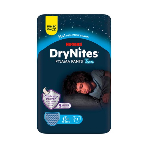 Alcampo DRYNITES Pañales de noche (calzoncillos absorbentes) talla 13+ años para niños de 48 a 60 kg. 11 uds