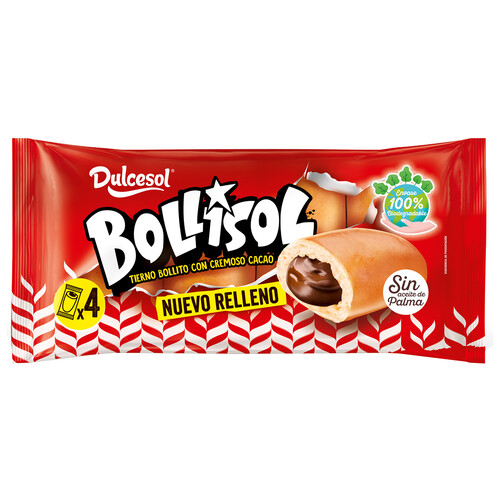 Alcampo DULCESOL BOLLISOL Bollo relleno de crema de cacao 4 uds. x 240 g