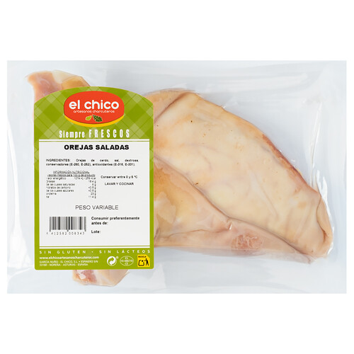 Alcampo EL CHICO Orejas saladas de cerdo sin gluten ni lacteos envasadas al vacio