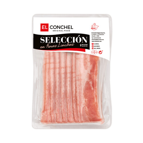 Alcampo EL CONCHEL Bacon elaborado sin gluten y cortado en finas lonchas EL CONCHEL Selección 100 g