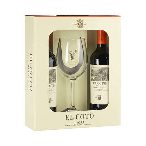 Alcampo EL COTO Estuche con 2 botella de vino tinto crianza con D. O. Ca. Rioja + copa