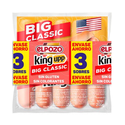 Alcampo EL POZO Big classic king upp Salchichas cocidas de pavo y cerdo sabor ahumado 3 x 200 g