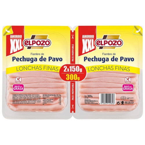 Alcampo EL POZO Fiambre de pechuga de pavo cocida cortada en lonchas EL POZO 2 x 150 g