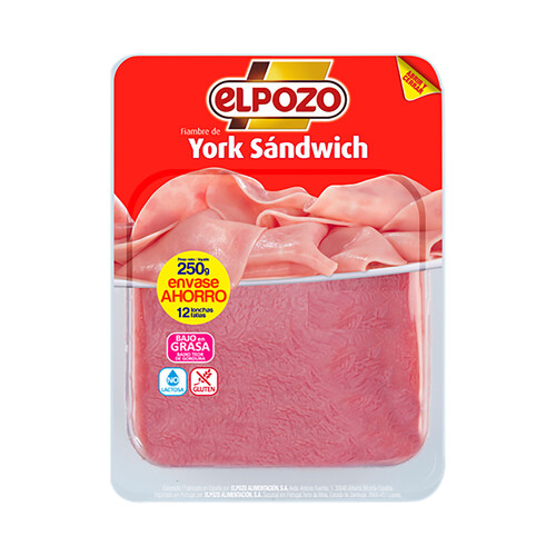 Alcampo EL POZO Fiambre de York especial sándwich sin gluten y sin lactosa y cortado en lonchas EL POZO 250 g