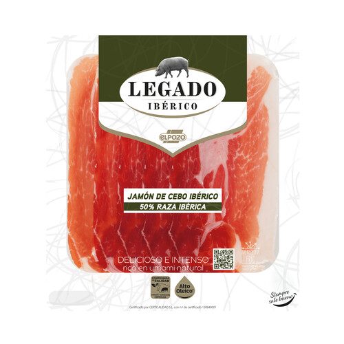 Alcampo EL POZO Jamón de cebo ibérico (50% raza ibérica) cortado en lonchas finas con separador de 60 g