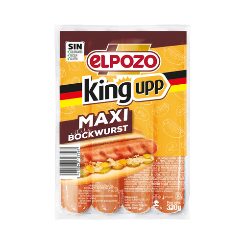 Alcampo EL POZO Maxi King upp Salchichas cocidas de cerdo y pavo estilo Bockwurst 330 g