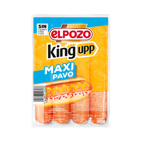 Alcampo EL POZO Maxi pavo king upp Salchichas cocidas de pavo sabor ahumado 330 g