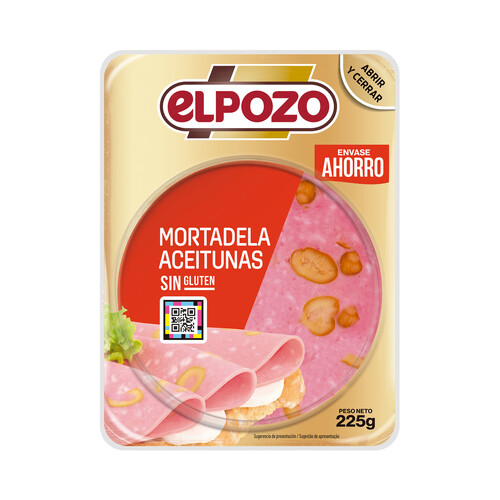 Alcampo EL POZO Mortadela con aceitunas cortada en lonchas y elaborada sin gluten 225 g