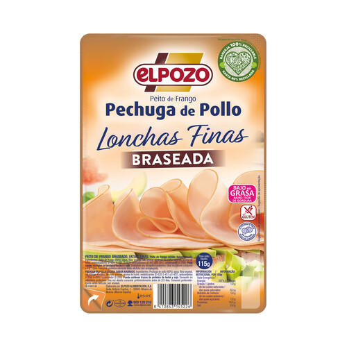 Alcampo EL POZO Pechuga de pollo braseada cortada en finas 115 g
